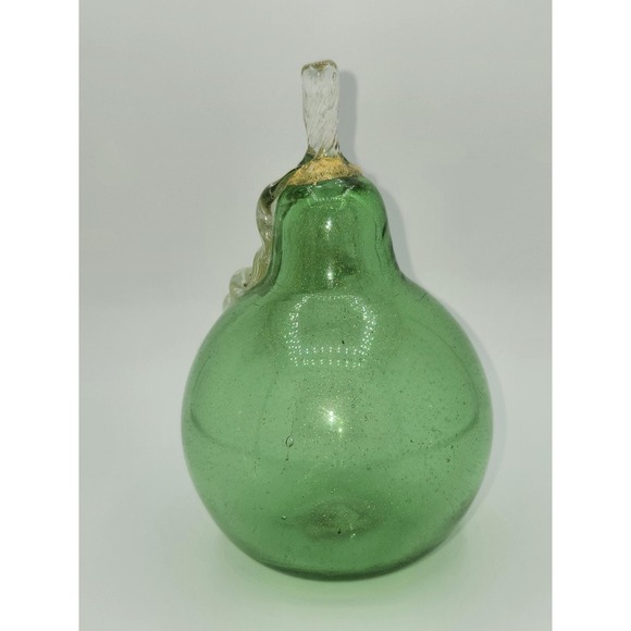 Murano Art Glass Green Pear Gold Flake 5" - Picture 3 of 10